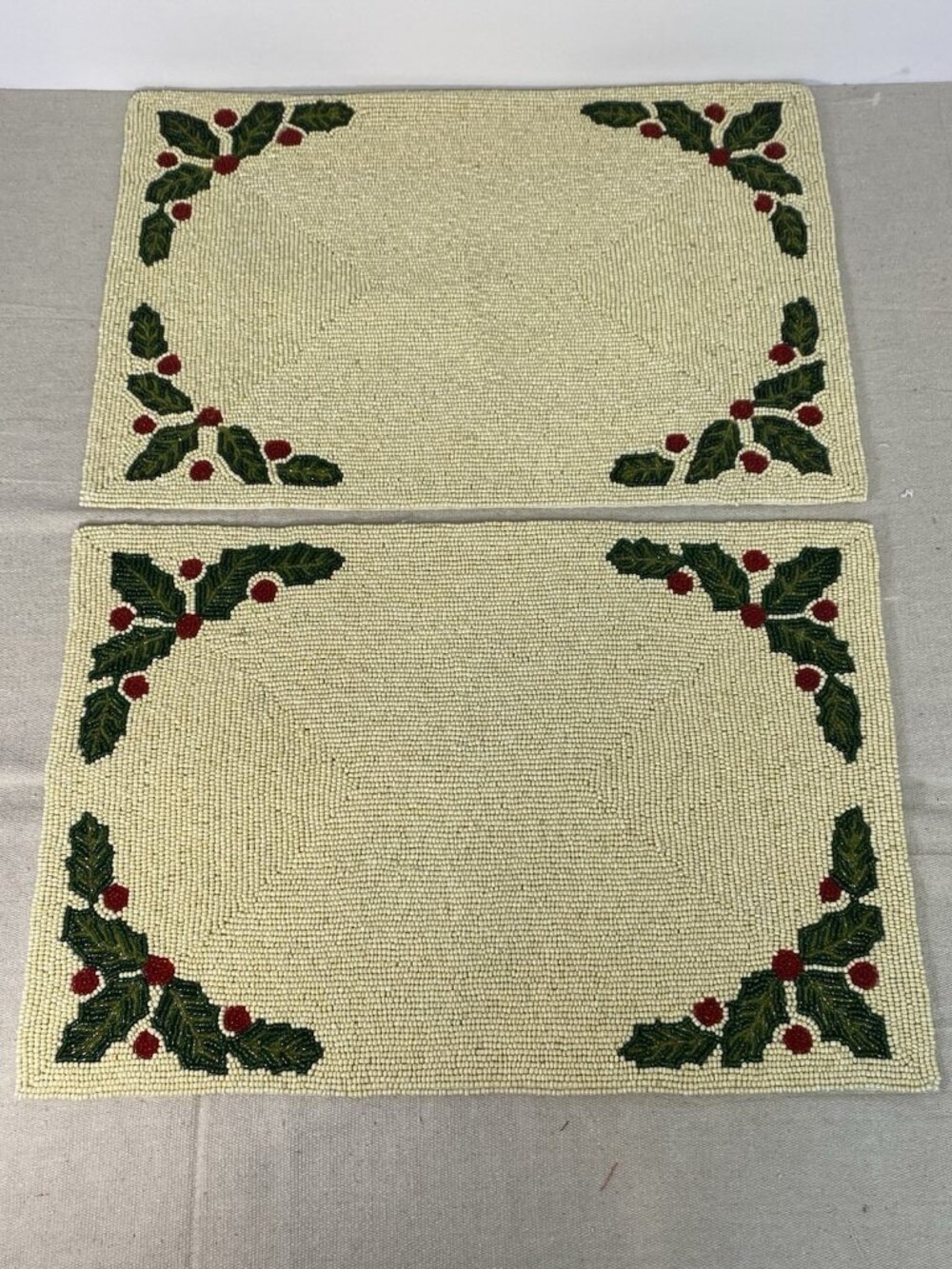 Hand Beaded Table Mats Holly Berry Design Set Of 2 By R.L.K. Leilas